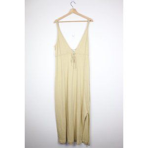 Free People FP Beach Maxi Dress V Neck Empire Waist Tie Jersey Knit Cotton Large